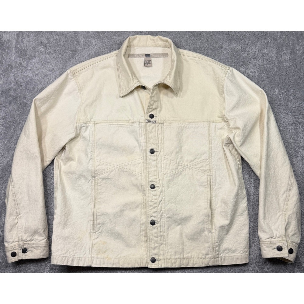Vintage Marithe Francois Girbaud Trucker Jacket‎ Mens XL Cream Colorblock Denim